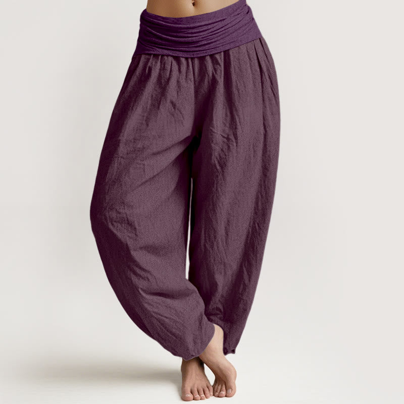 Lila Haremshose aus reiner Baumwolle für Damen mit elastischer Taille