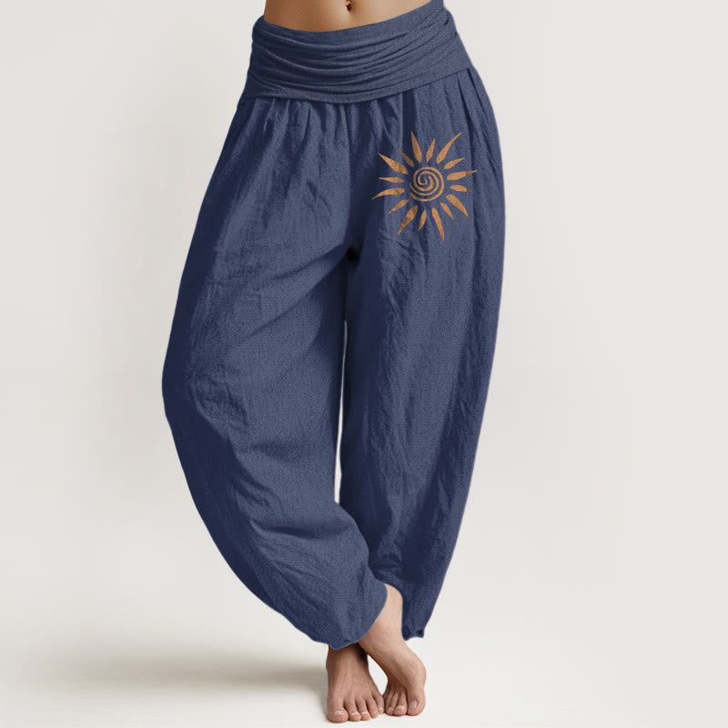 Spiral Center Sun Pattern Damen Haremshose aus reiner Baumwolle mit elastischer Taille