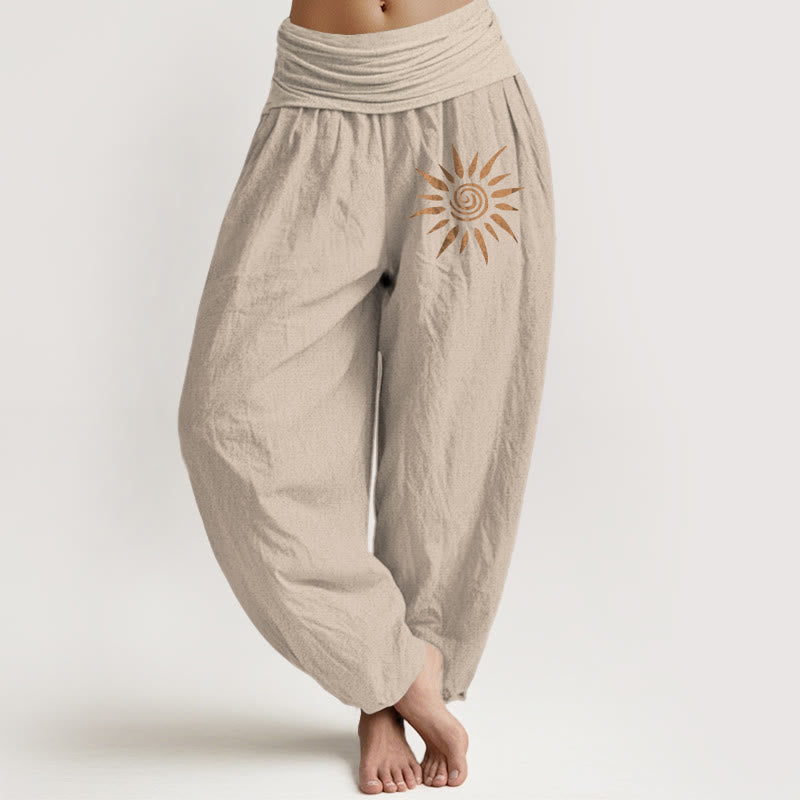 Spiral Center Sun Pattern Damen Haremshose aus reiner Baumwolle mit elastischer Taille