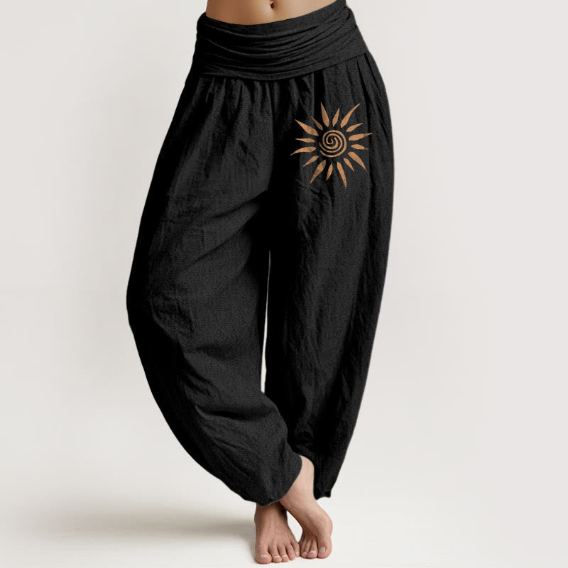 Spiral Center Sun Pattern Damen Haremshose aus reiner Baumwolle mit elastischer Taille