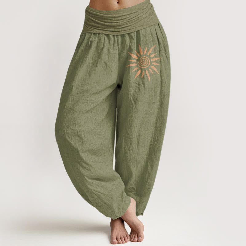Spiral Center Sun Pattern Damen Haremshose aus reiner Baumwolle mit elastischer Taille