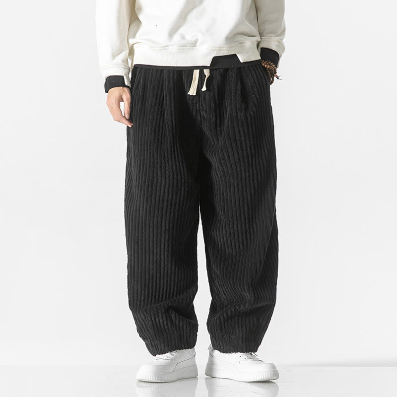 Retro Winter Einfarbige Herren-Haremshose aus Cord mit Kordelzug und Taschen