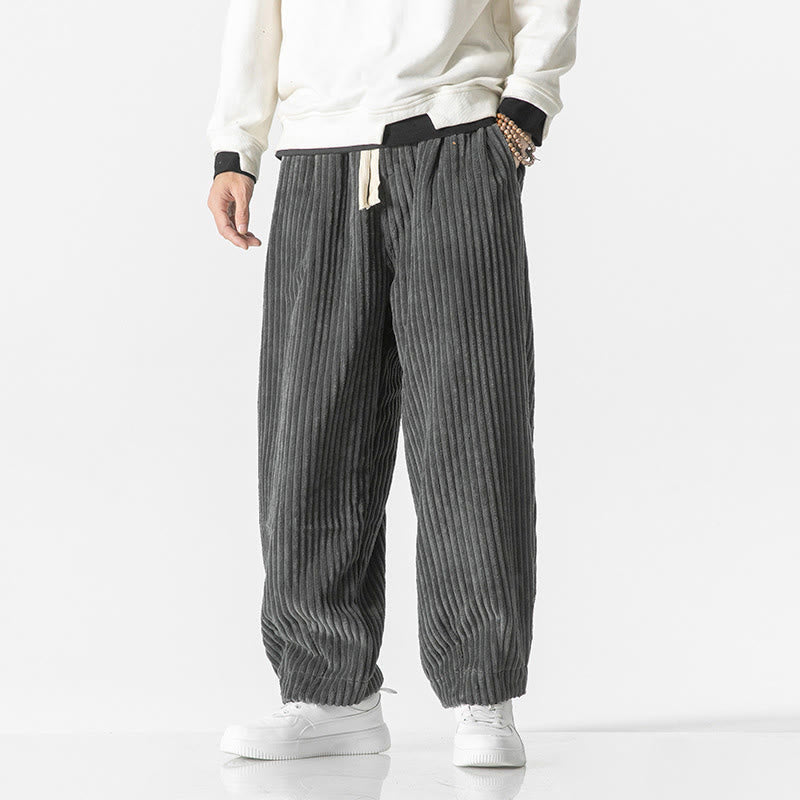 Retro Winter Einfarbige Herren-Haremshose aus Cord mit Kordelzug und Taschen