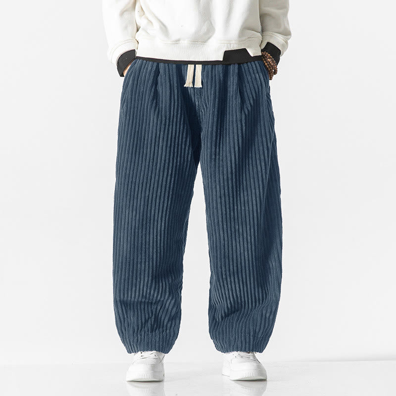 Retro Winter Einfarbige Herren-Haremshose aus Cord mit Kordelzug und Taschen
