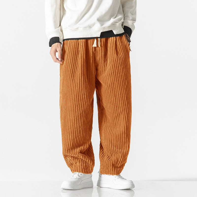 Retro Winter Einfarbige Herren-Haremshose aus Cord mit Kordelzug und Taschen