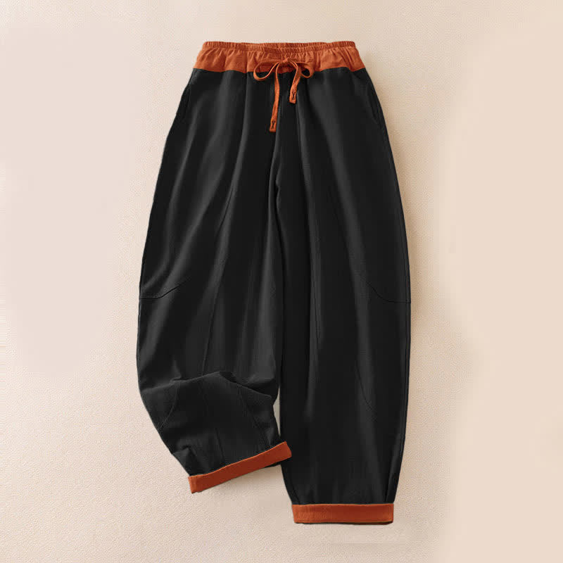 Lässige, frühlingshafte Haremshose aus einfarbiger Baumwolle mit Kordelzug und Taschen für Damen