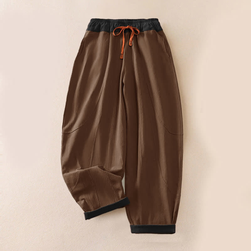 Lässige, frühlingshafte Haremshose aus einfarbiger Baumwolle mit Kordelzug und Taschen für Damen