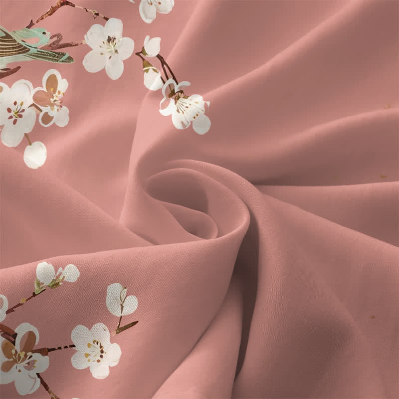 Lässiges, sommerliches, ärmelloses Midikleid für Damen mit Blüten, Vogel- und Zweigmuster und Taschen