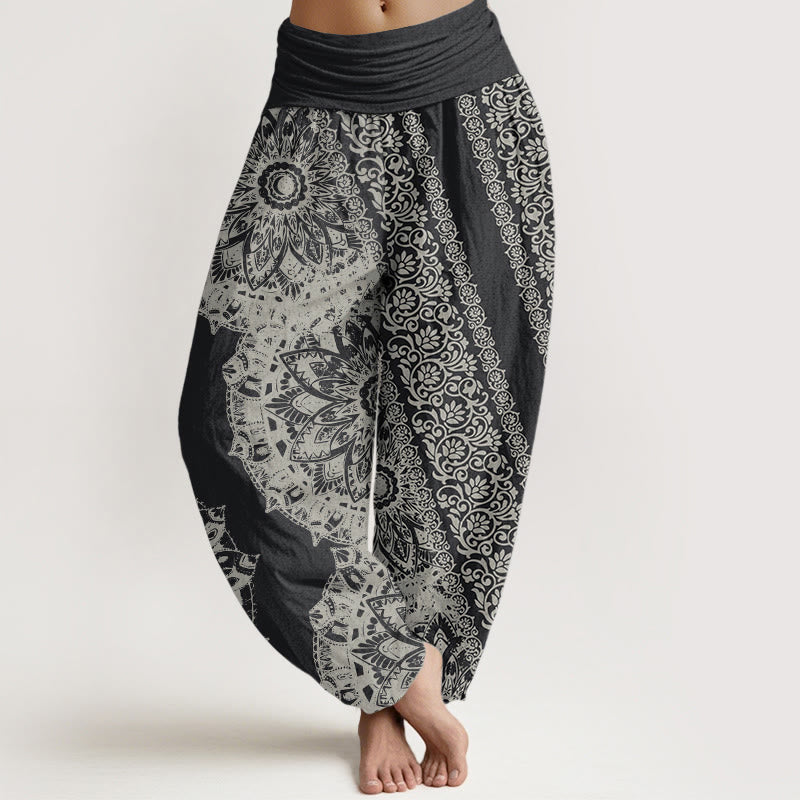 Reine Baumwolle Mandala Muster Parallel Blumen Damen Haremshose mit elastischer Taille