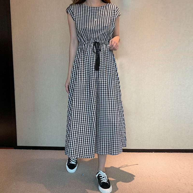 Casual Eastic Kurzarm-Midikleid mit Kordelzug in der Taille