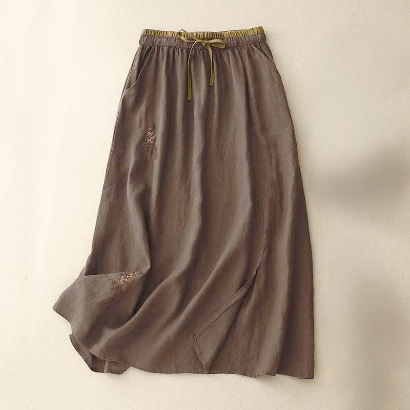 Vintage Damenrock mit einfarbiger Stickerei, Kordelzug und Taschen