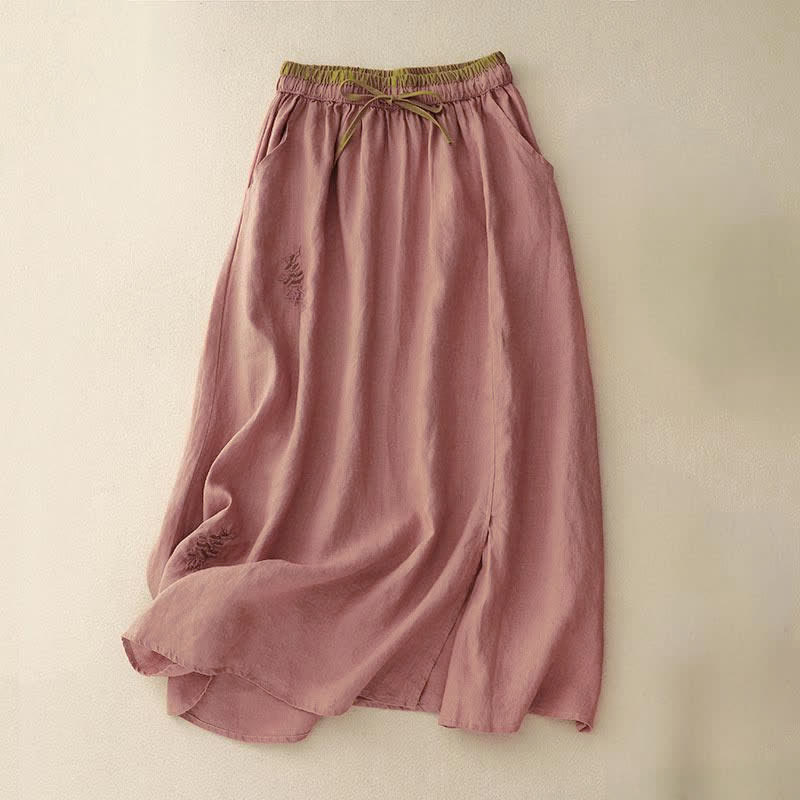 Vintage Damenrock mit einfarbiger Stickerei, Kordelzug und Taschen