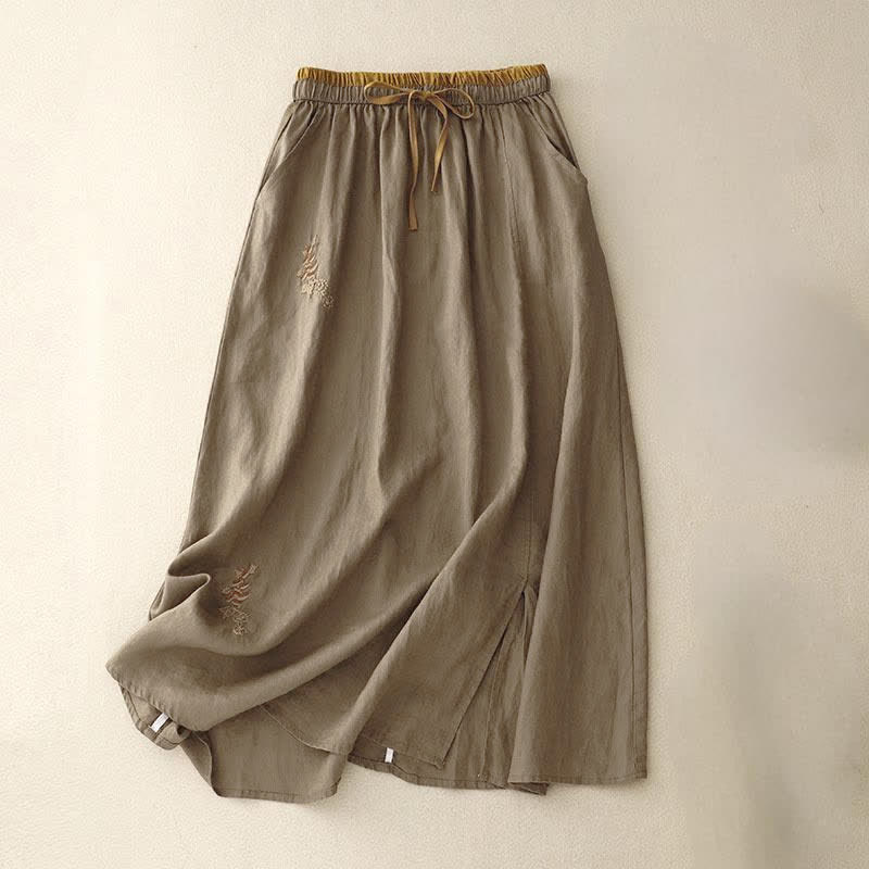 Vintage Damenrock mit einfarbiger Stickerei, Kordelzug und Taschen