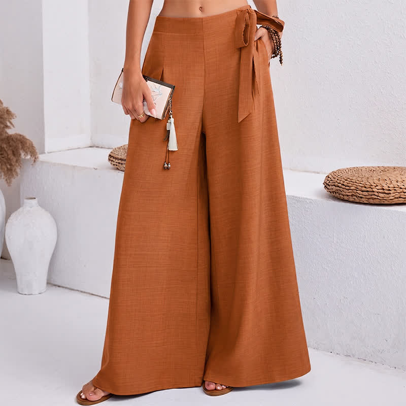 Frühlings-Freizeithose im Retro-Stil mit Kordelzug, weitem Bein und Taschen