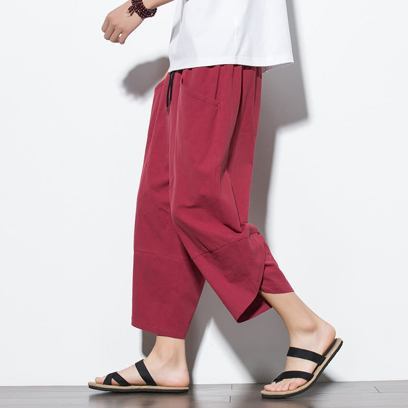Sommer-Herrenhose, einfarbig, Länge 7-8, Kordelzug, mit Taschen