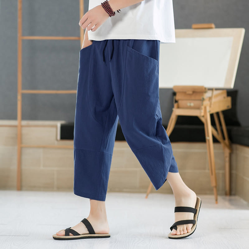 Sommer-Herrenhose, einfarbig, Länge 7-8, Kordelzug, mit Taschen