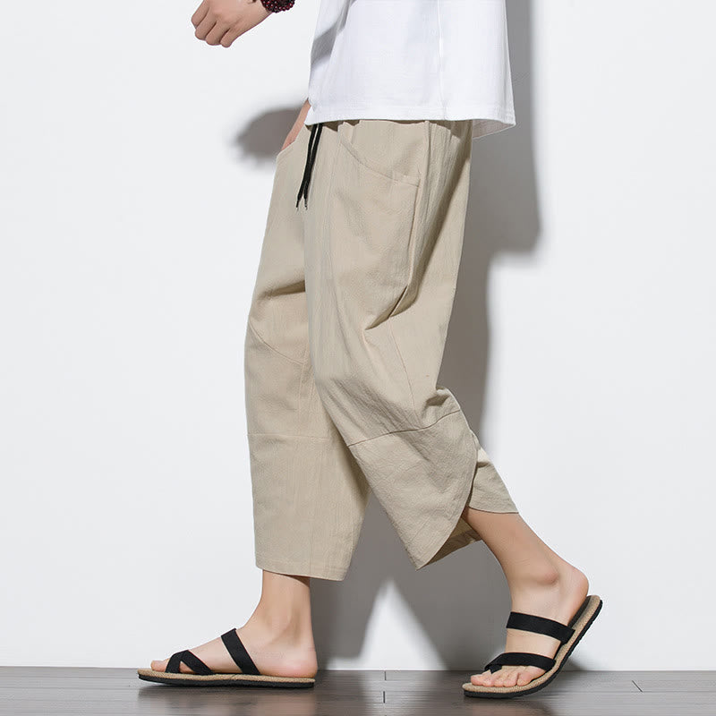 Sommer-Herrenhose, einfarbig, Länge 7-8, Kordelzug, mit Taschen
