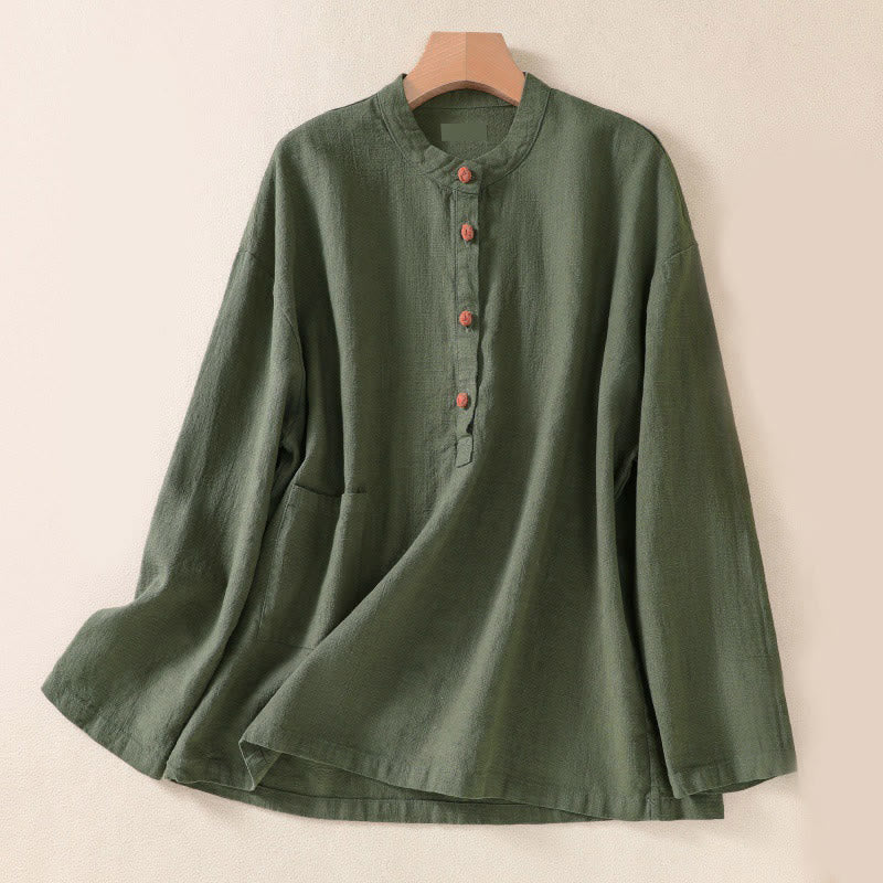 Lässiges Damen-Langarmshirt mit Rundhalsausschnitt, Knopfleiste und Taschen