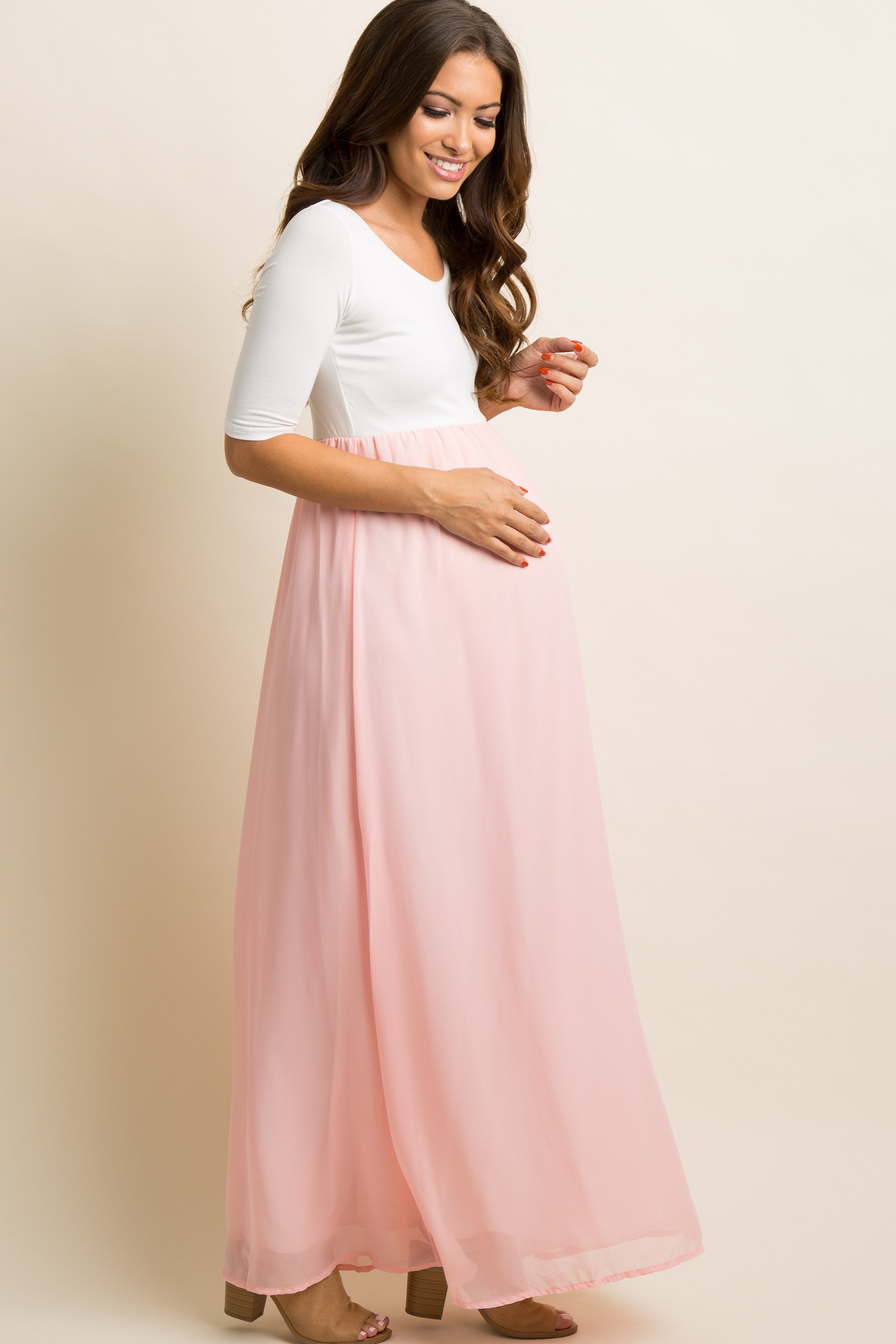 Umstandsmaxikleid in Petite aus Chiffon im Colourblock-Design