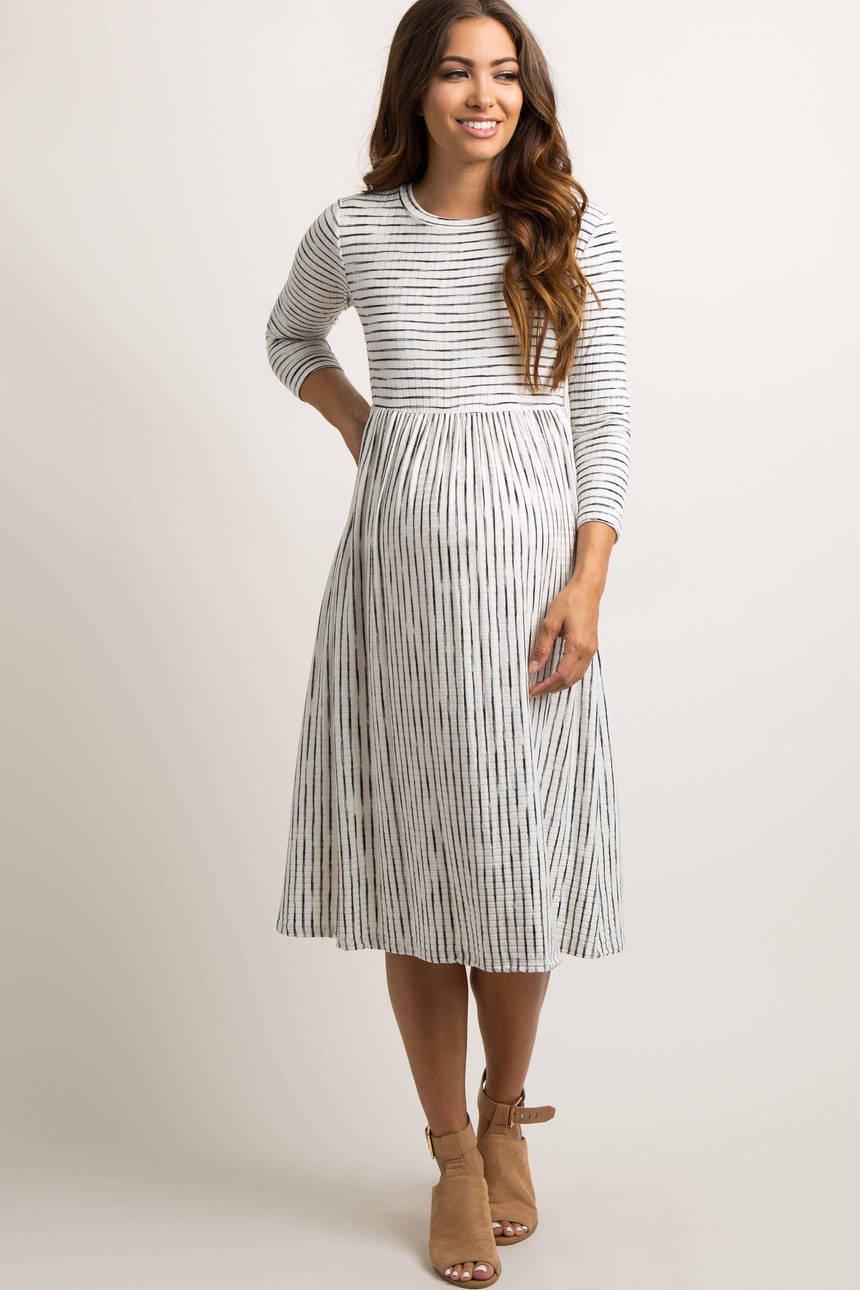 Umstands-Midikleid in Rippstrick mit Streifen