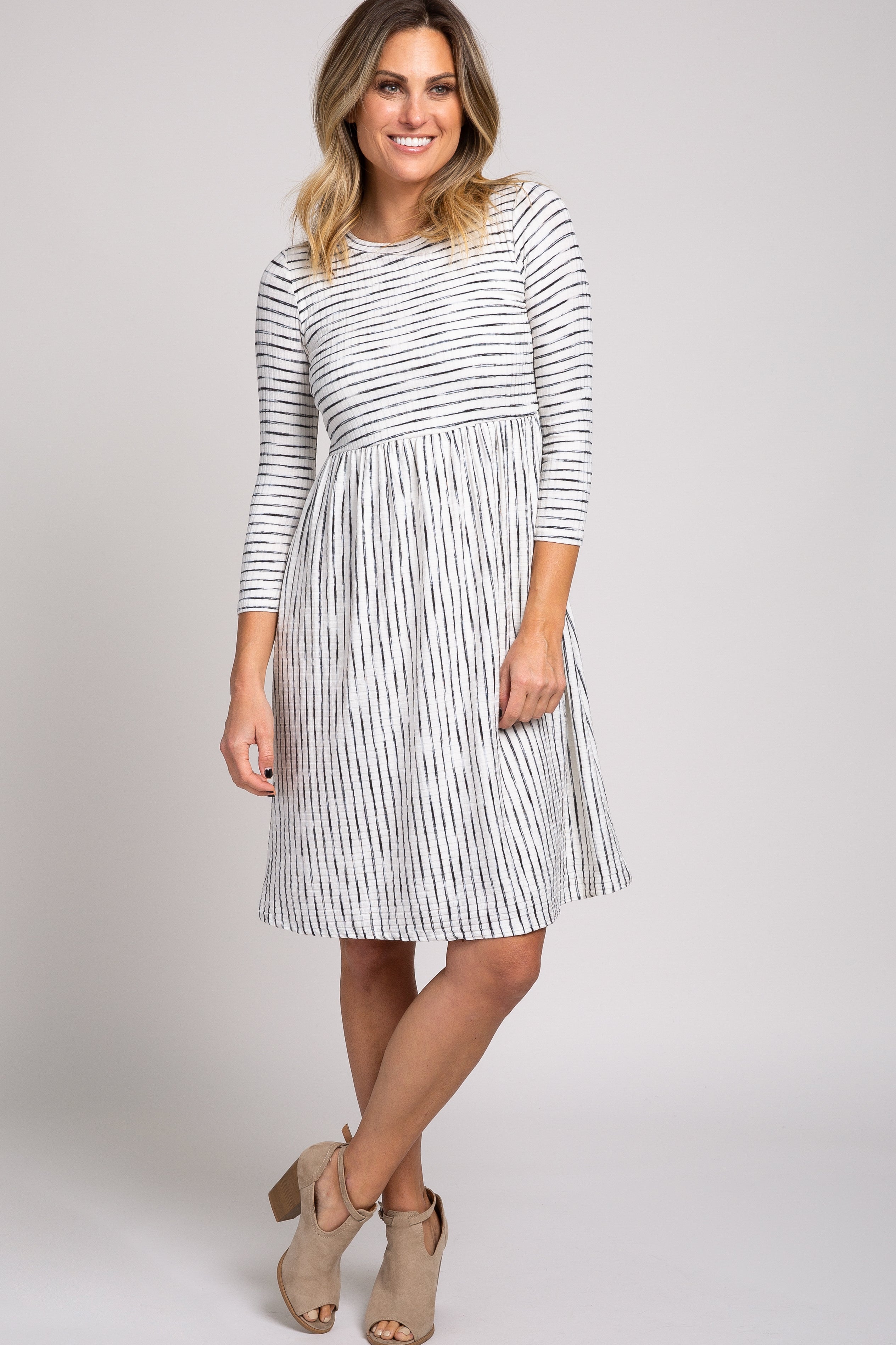 Umstands-Midikleid in Rippstrick mit Streifen
