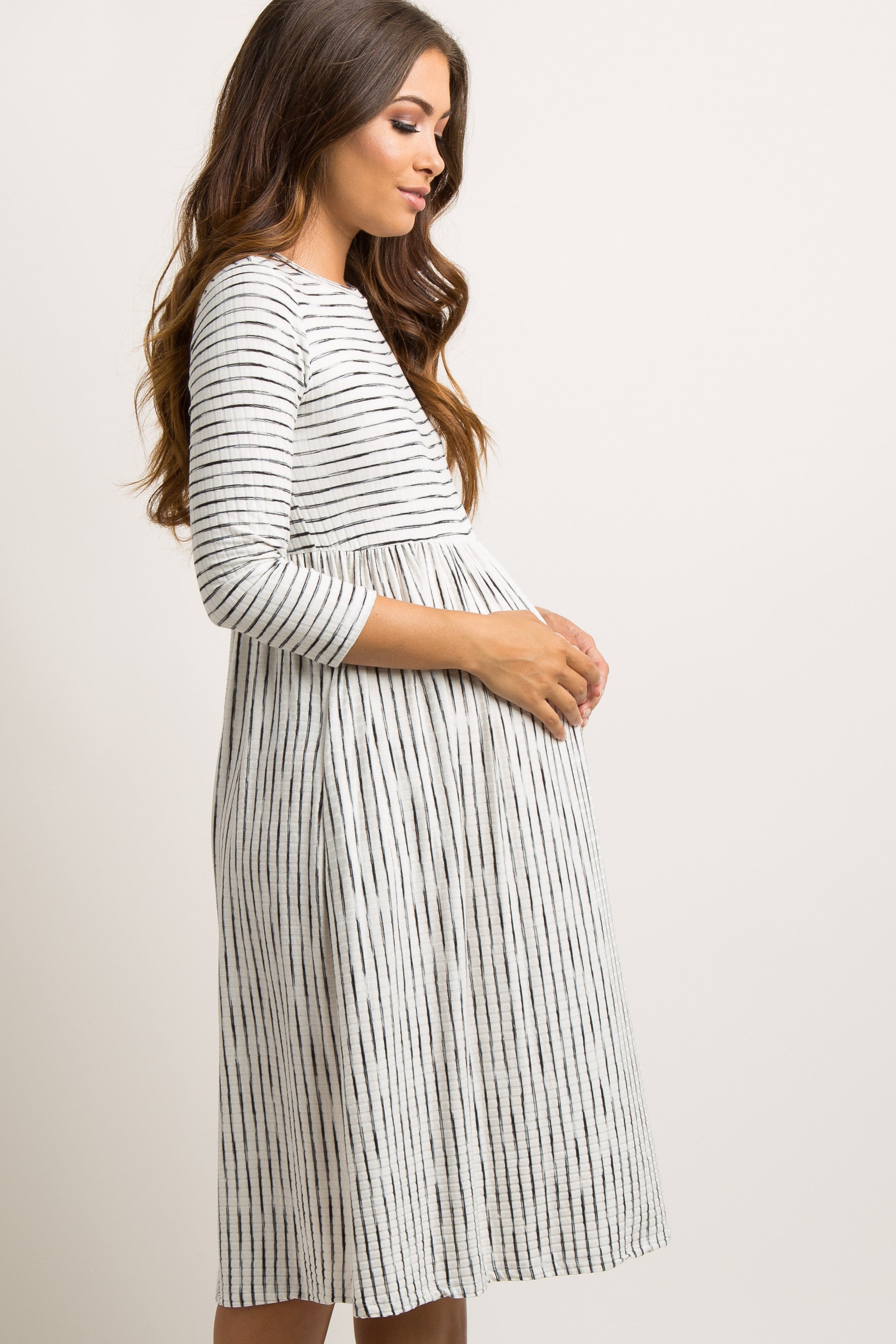 Umstands-Midikleid in Rippstrick mit Streifen