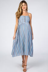 Gestreiftes Umstands-Midikleid mit Knopfleiste