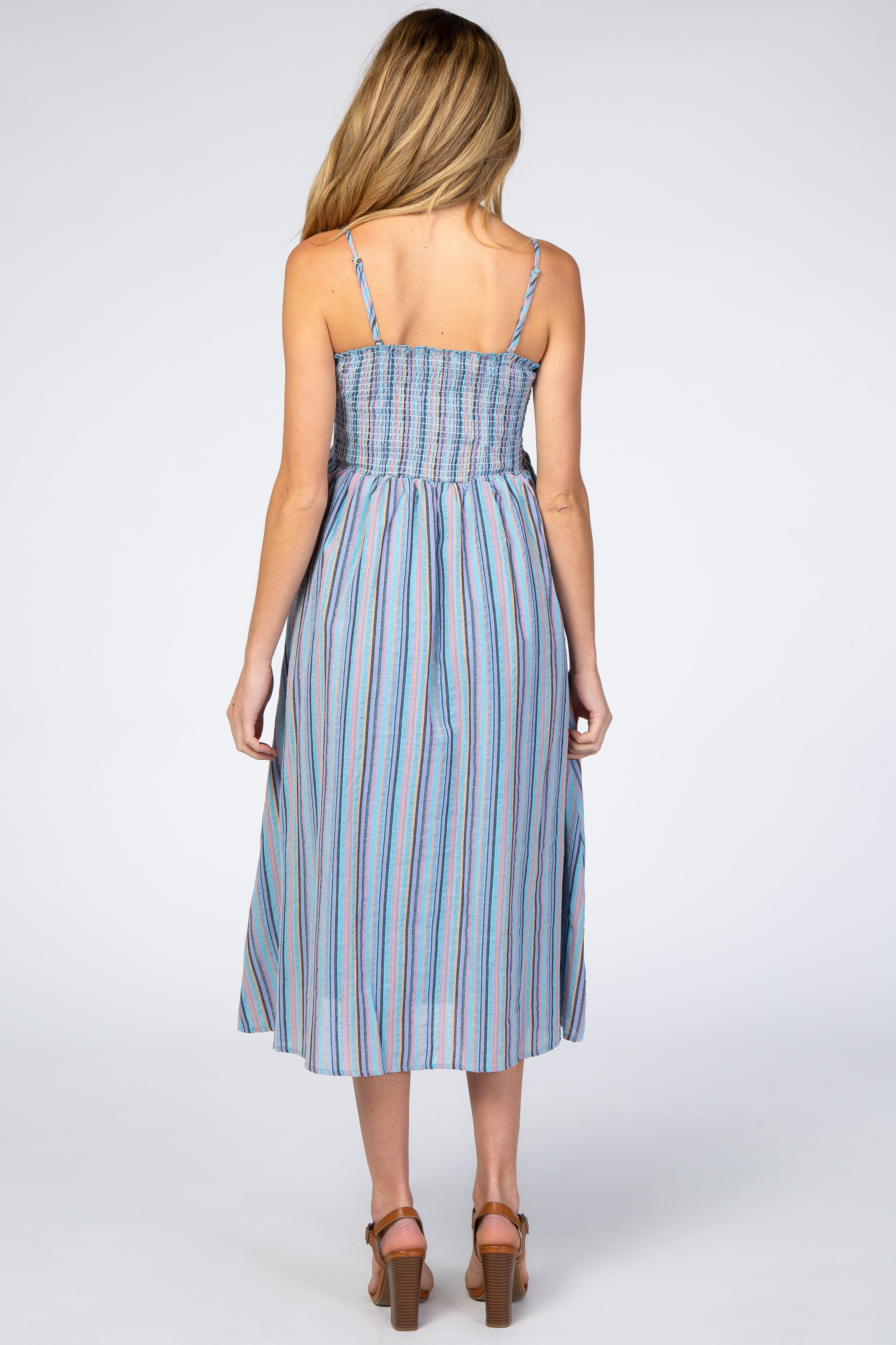 Gestreiftes Umstands-Midikleid mit Knopfleiste
