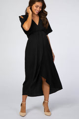 Umstands-Wickel-Midikleid mit offenen Ärmeln in Schwarz