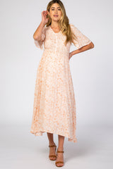 Umstands-Midikleid mit Blumenmuster und Knopfleiste