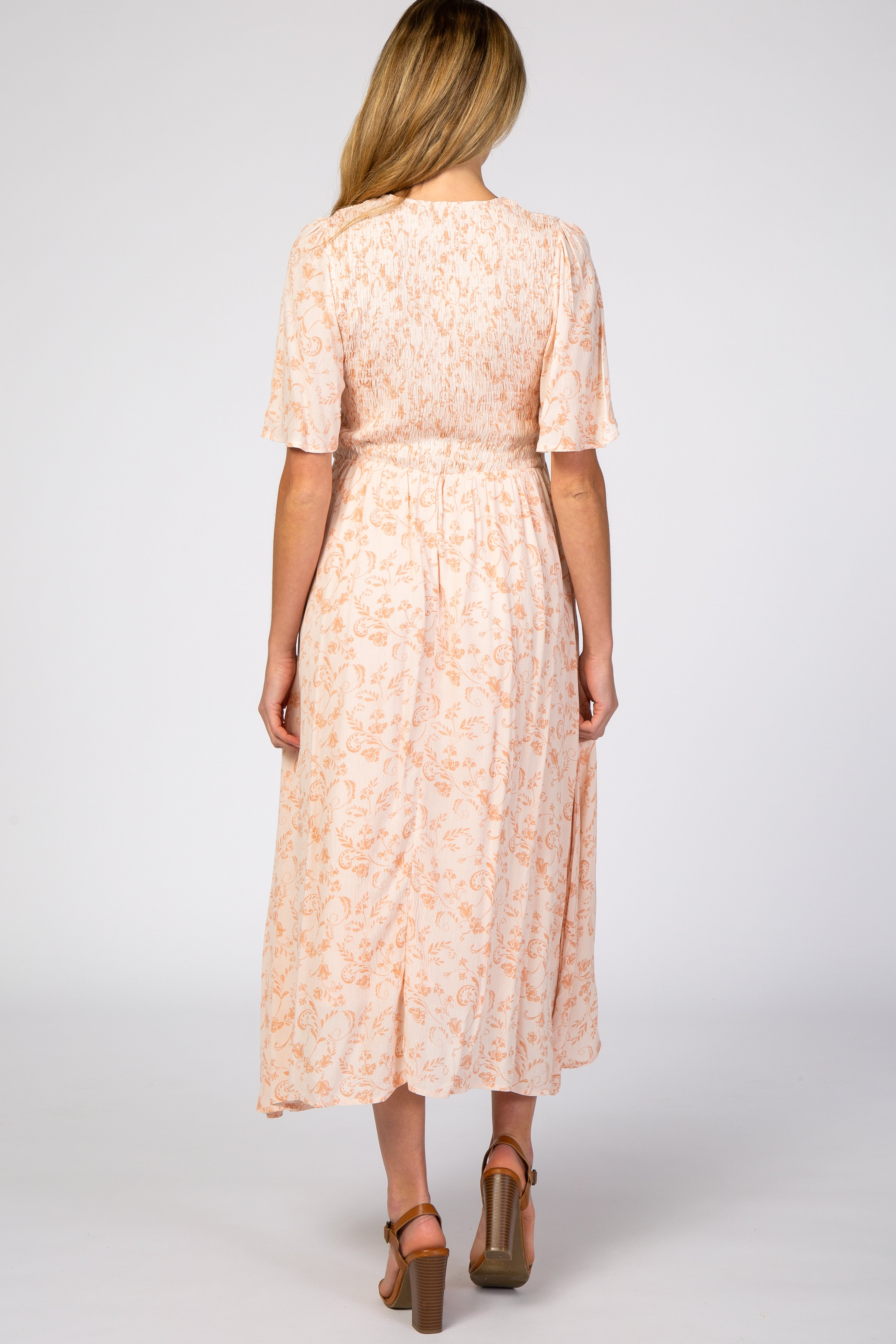 Umstands-Midikleid mit Blumenmuster und Knopfleiste