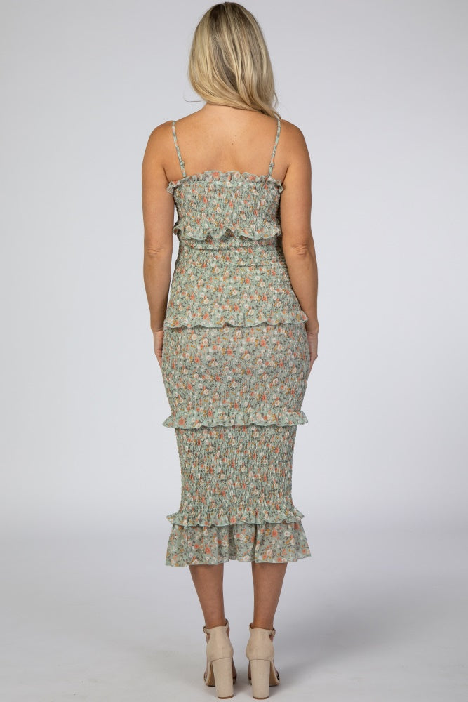 Umstands-Midikleid aus Chiffon mit Blumenmuster und Smok-Detail