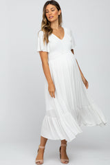 Umstands-Midikleid mit Smok-Detail und V-Ausschnitt