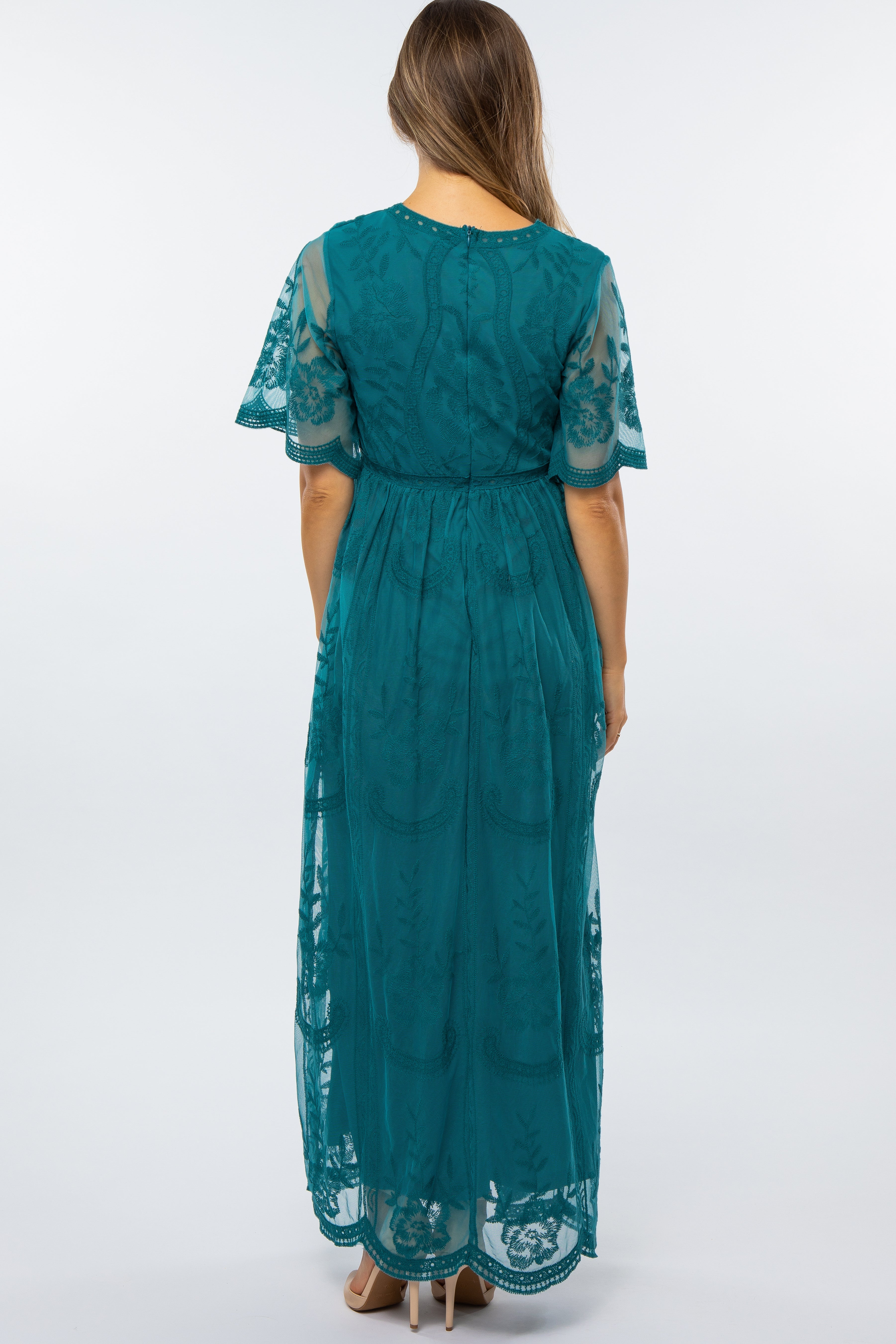 Umstandsmaxikleid mit Spitzen-Mesh-Überwurf