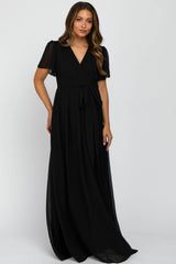 Umstandsmaxikleid aus Chiffon mit kurzen Ärmeln in Schwarz