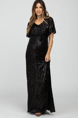 Umstandsmaxikleid mit Pailletten und kurzen Ärmeln