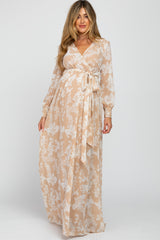 Umstandsmaxikleid aus Chiffon mit Blumenmuster in Taupe