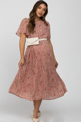 Plissiertes Umstands-Midikleid aus Chiffon mit Blumenmuster und kurzen Ärmeln