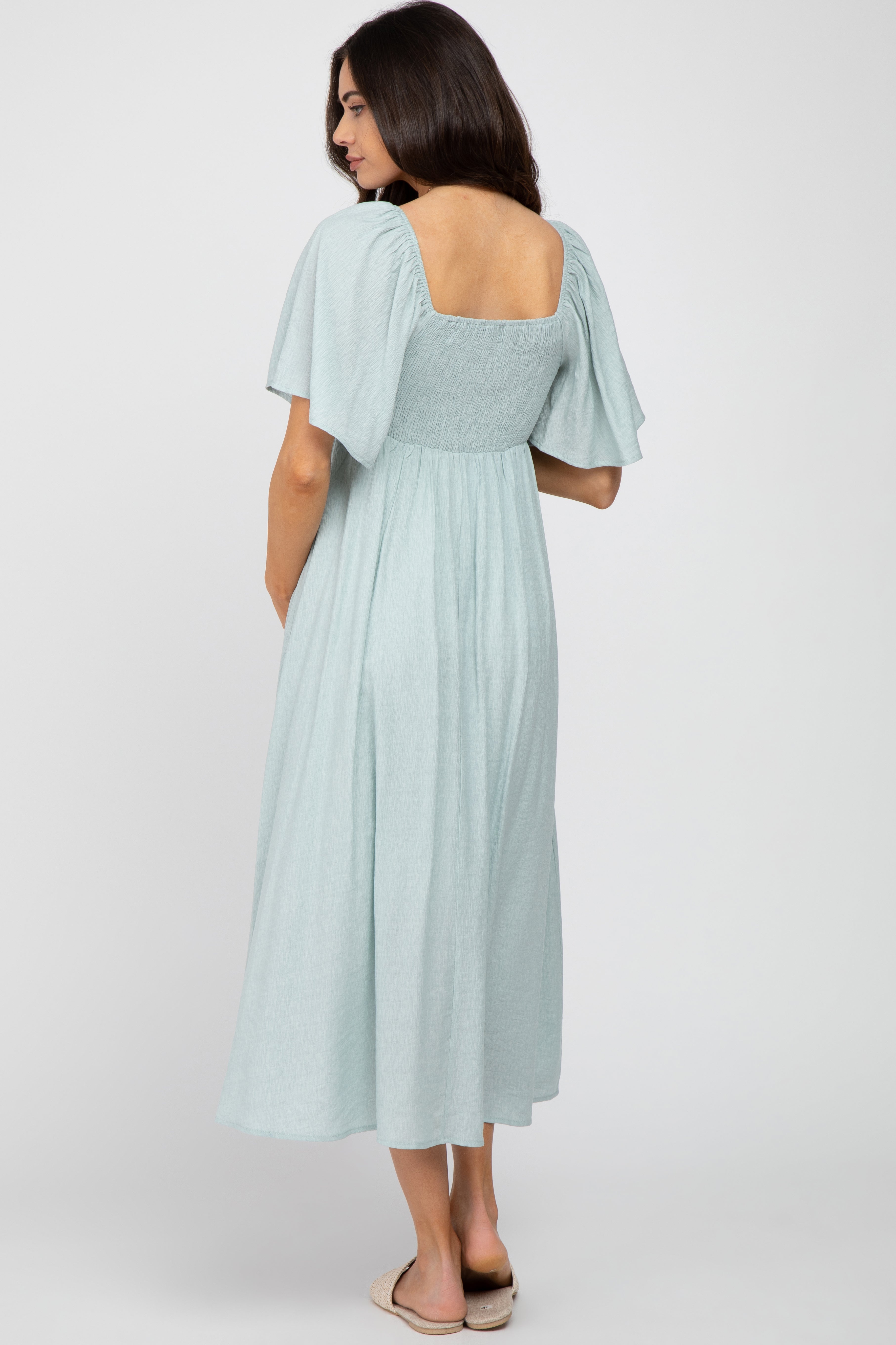 Umstands-Midikleid mit Bindeband vorne und Rüschenärmeln