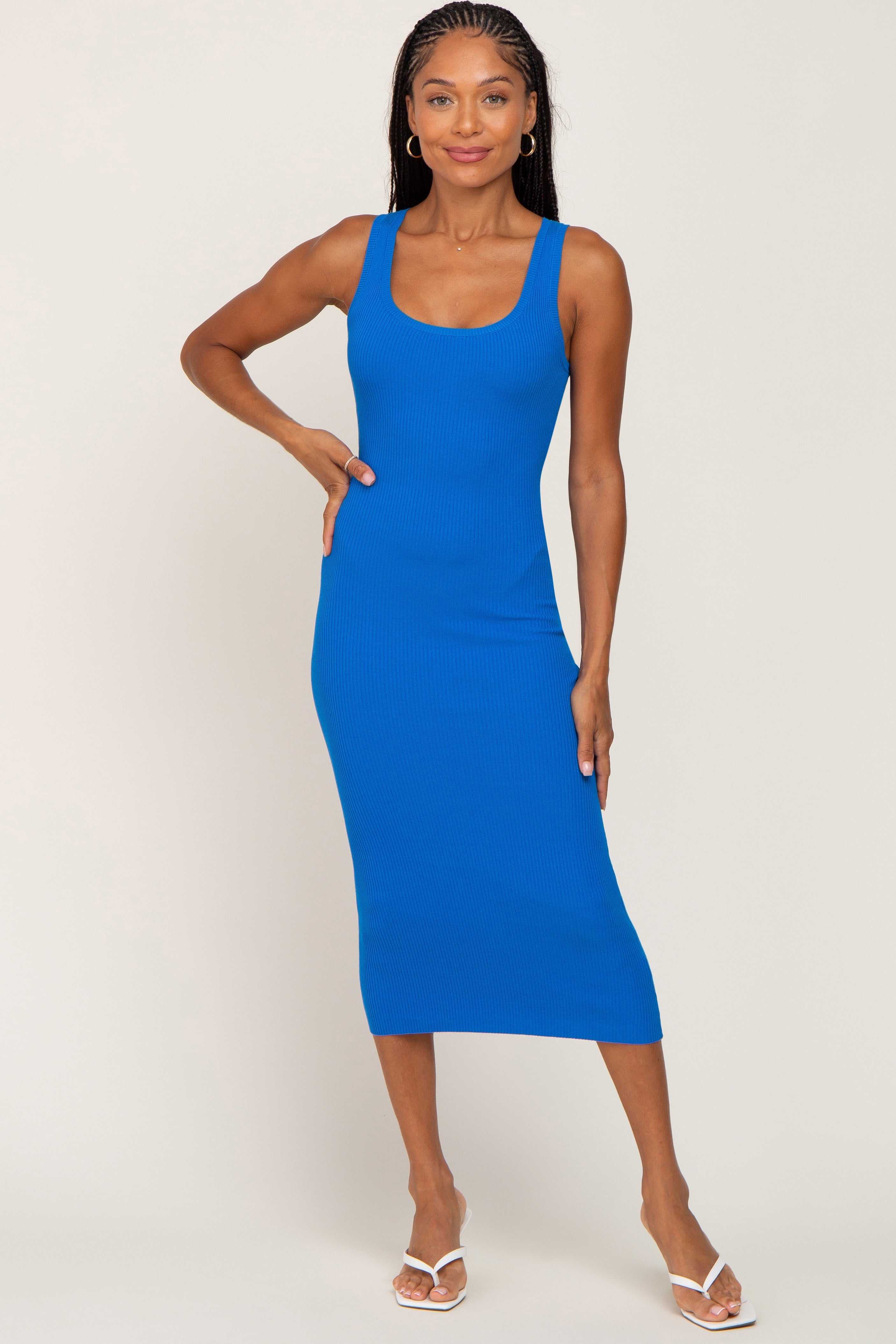 Figurbetontes Umstands-Midikleid aus Strick in Blau