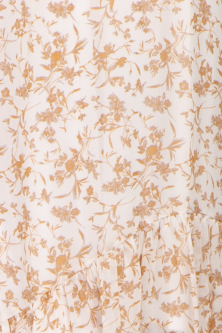 Umstandsmaxikleid aus Chiffon mit floralem Muster und Volants in Elfenbein