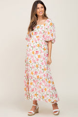Umstandsmaxikleid mit Blumenmuster und Puffärmeln