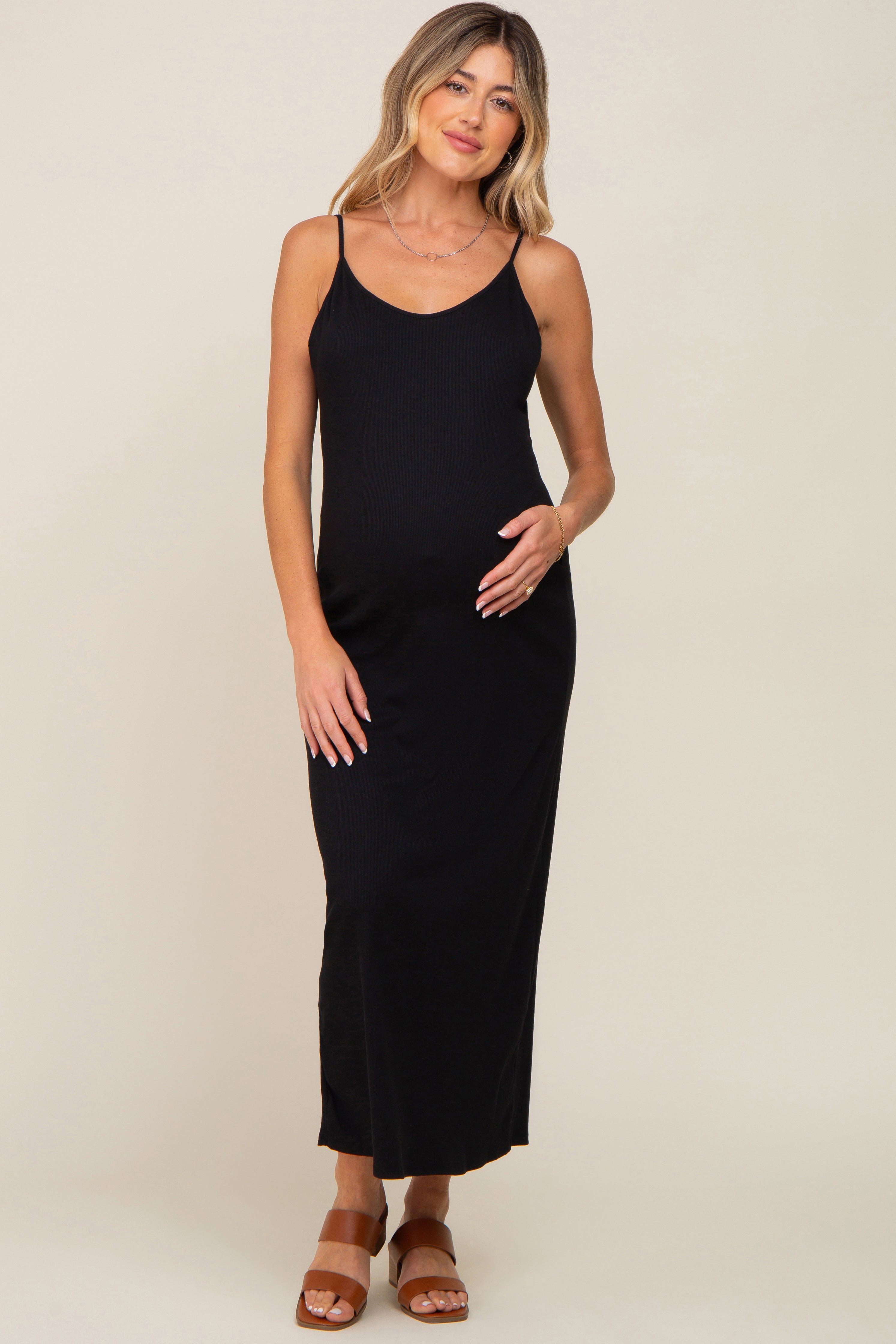 Geripptes ärmelloses Umstandsmaxikleid
