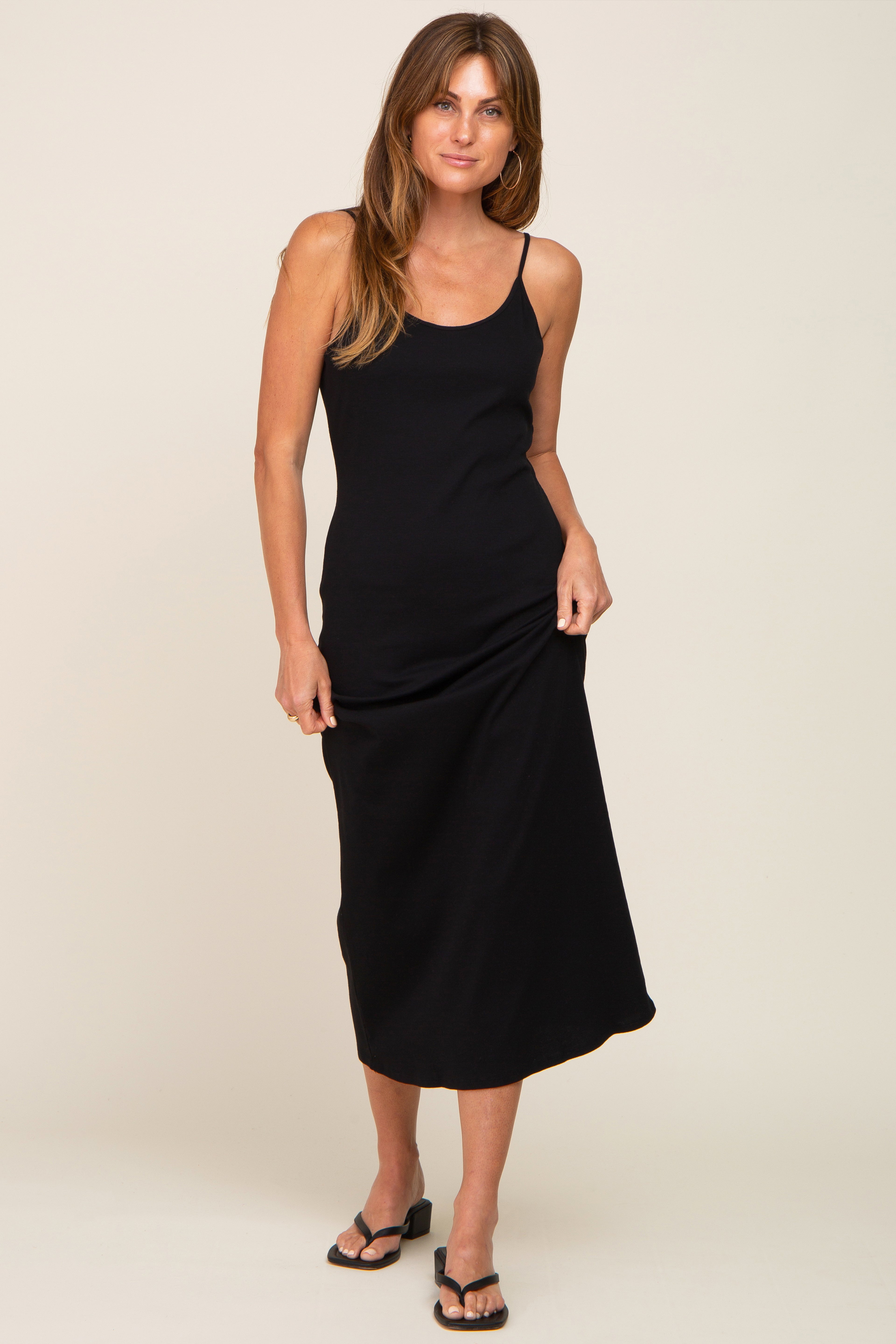 Geripptes ärmelloses Umstandsmaxikleid
