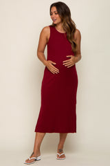Geripptes Basic Umstands-Midikleid mit Seitenschlitzen