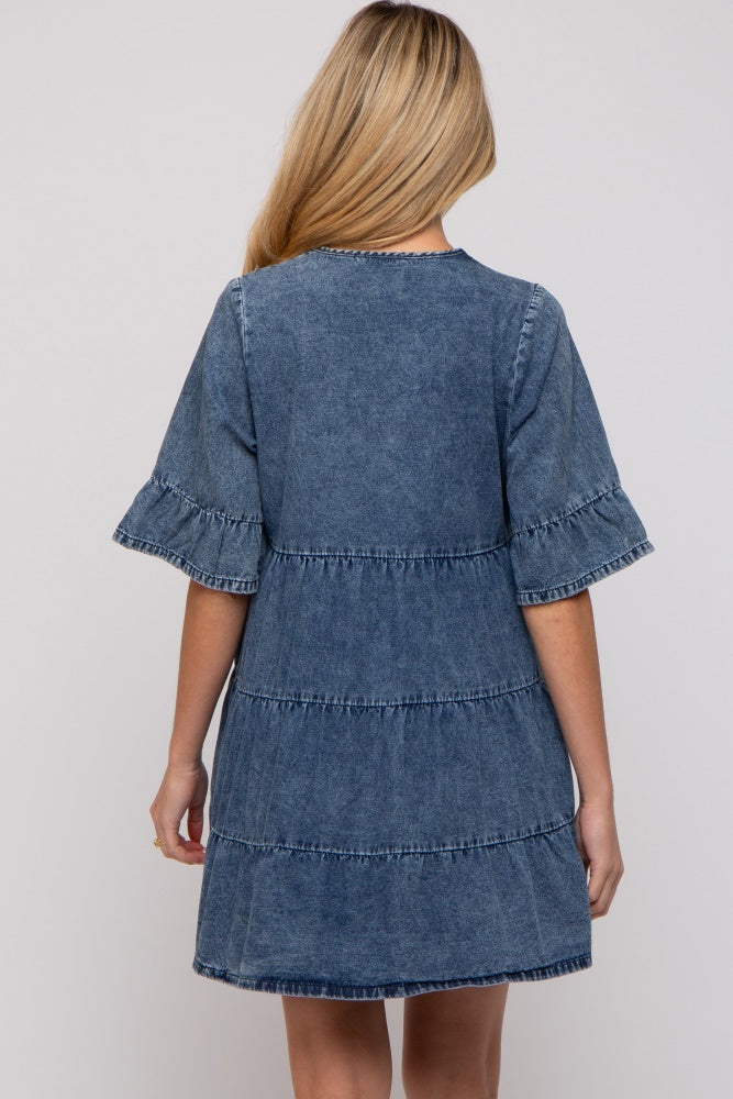 Umstandskleid in Stufenoptik mit Vintage-Waschung in Blau