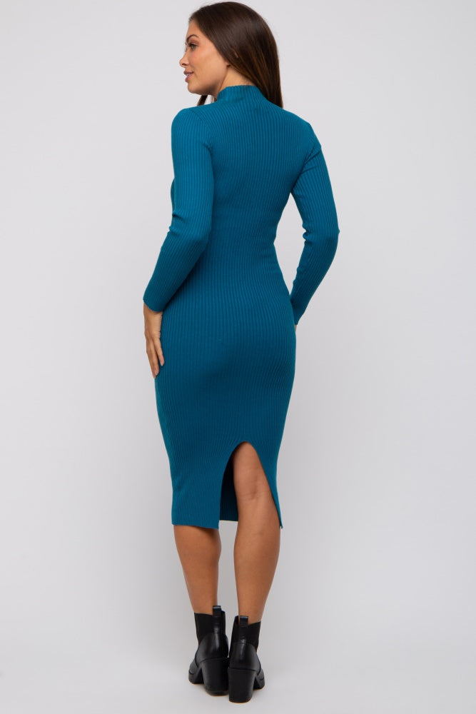 Figurbetontes Umstands-Strickkleid mit Cut-out in Petrol