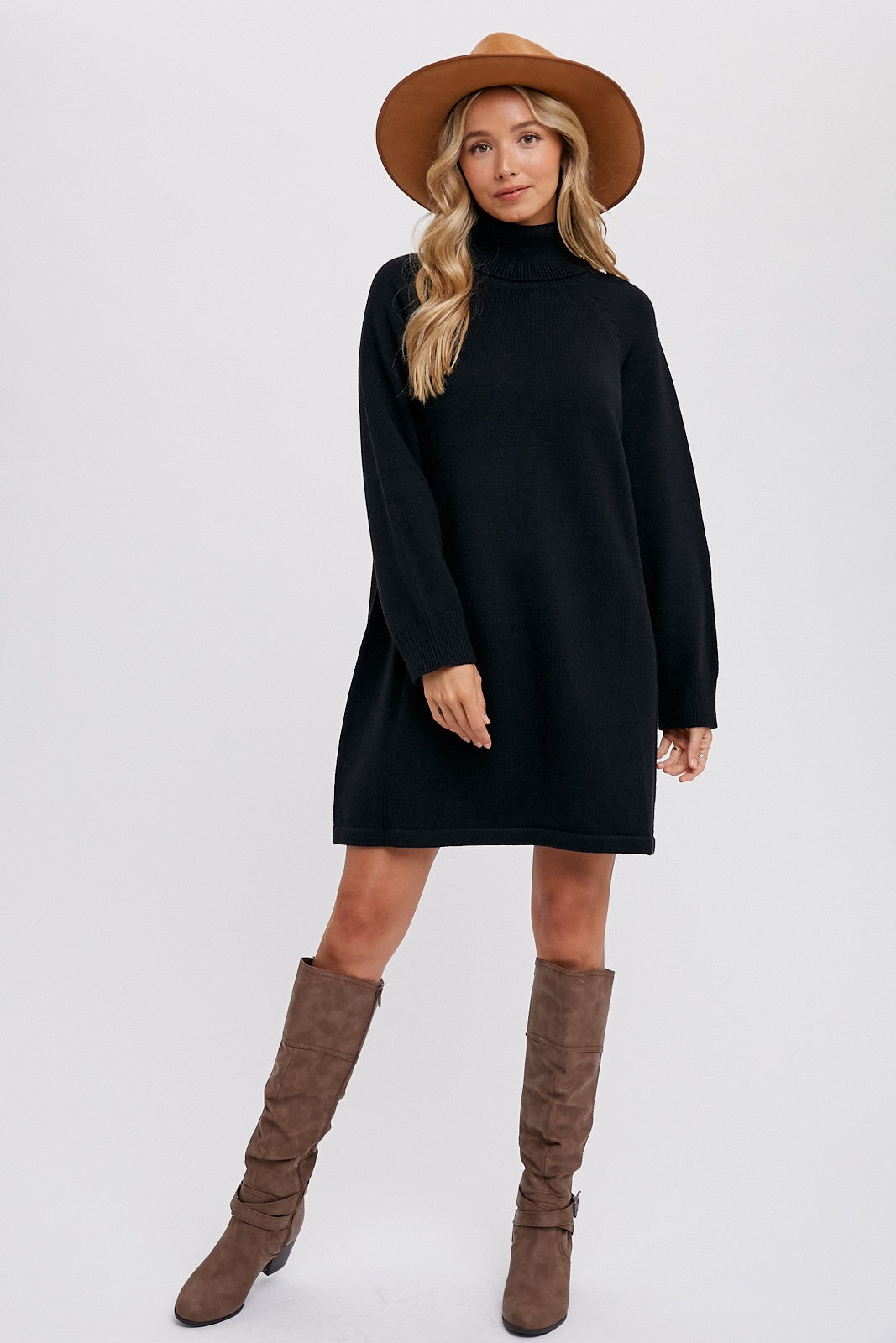 Umstands-Pulloverkleid mit Rollkragen und langen Ärmeln in Schwarz