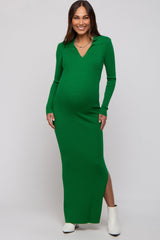 Umstandsmaxikleid aus Rippstrick mit Kragen
