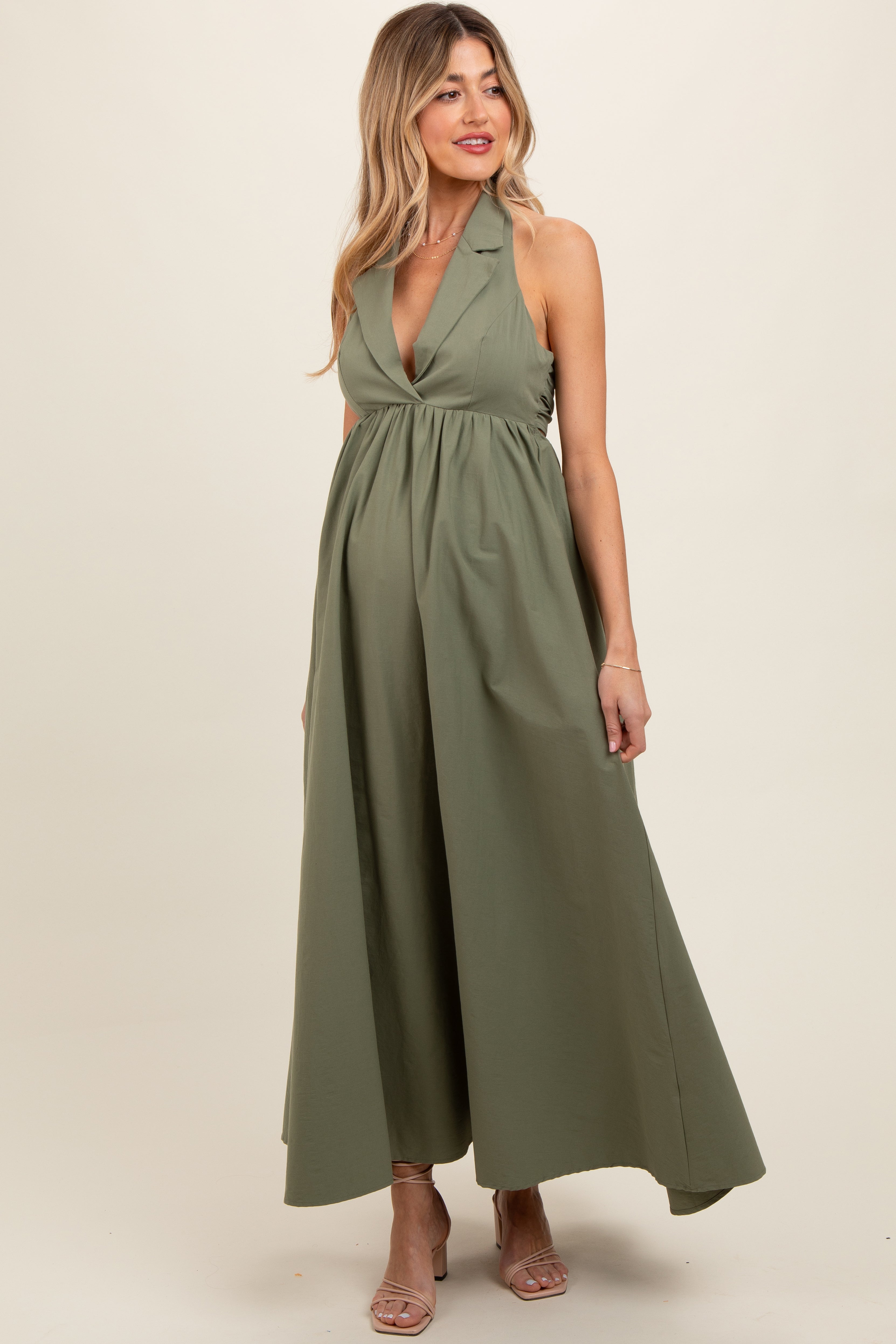 Umstandsmaxikleid mit Kragen, Neckholder und Rückenschnürung in Helloliv